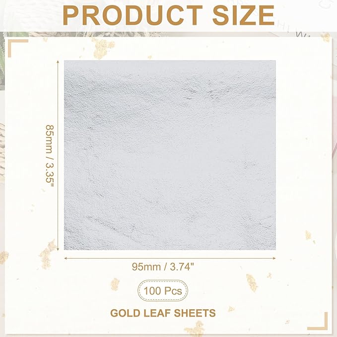 PATIKIL Gold Leaf Sheets for Art 3.7" x 3.4", 100 Pcs Gold Foil Sheet Metallic Leaf Papers for DIY Crafts Resin Furniture Nails Paintings Home Decoration, Silver