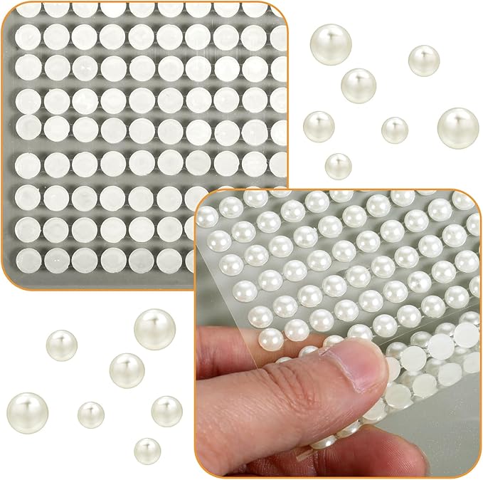 2800 Pieces Self Adhesive Pearl Stickers, Decorative Pearl Gems White Flat Back Half Round Pearls Sticker 4 Size for Hair Face Makeup Eye Nail Crafts(4 Sheets,3/4/5/6mm)