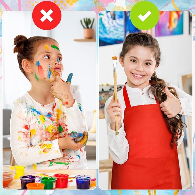 PLULON 6 Pcs Kids Apron Set Adjustable Children Art Apron with 2 Pockets Artist Apron Bulk for Baking Painting Cooking Activity - 6 Colors