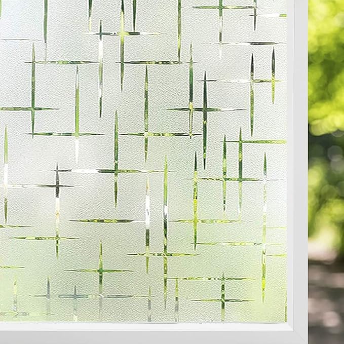 NINETREX Frosted Window Privacy Film,Window Cling Privacy Film, Decorative Glass Static Cling Non-Adhesive Vinyl Removable for Home Office Cross Pattern,35.4 x 118.1Inches
