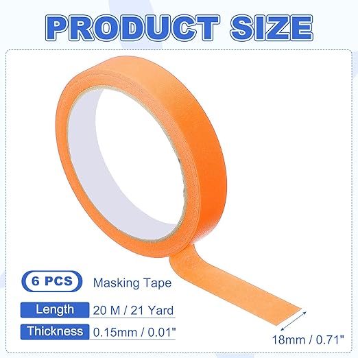 MECCANIXITY Masking Tape 0.7 Inch x 21 Yard Painter's Tape Orange Paint Tapes for DIY Crafts Arts Drawing Decoration Labeling Car Painting Artist Teachers, Pack of 6
