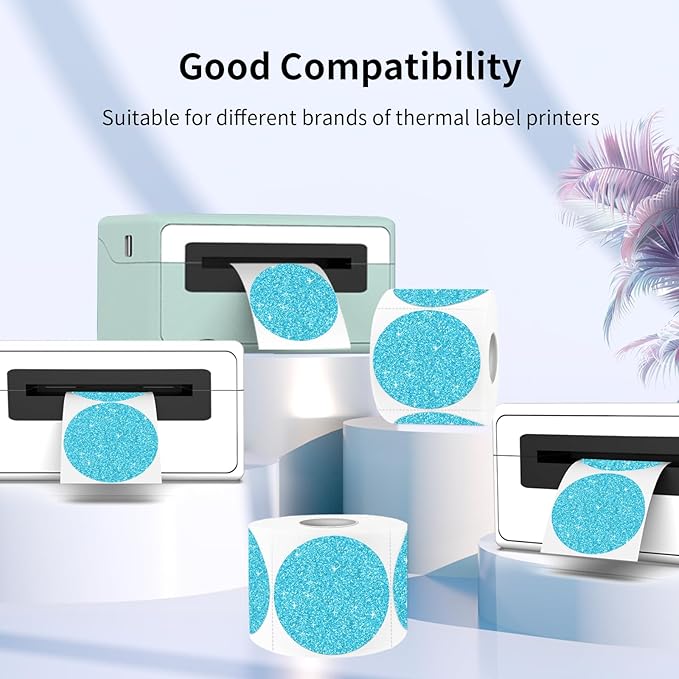 3" Holographic Thermal Label Stickers, Round Direct Thermal Label Stickers, Glitter Thermal Printer Sticker Labels for Gift Wrapping, Self-Adhesive Custom Logo Design- Glitter Blue