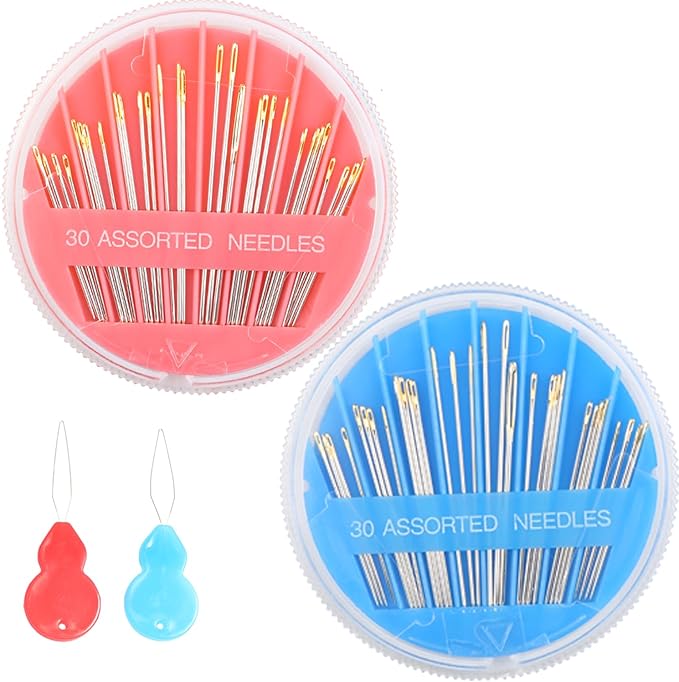 Eketirry 120pcs Premium Hand Sewing Needles, 4 Pack 30-Count Assorted Needles for Sewing Repair, 6 Different Sizes Sewing Needles with 2 Threaders (Pink& Blue,2)