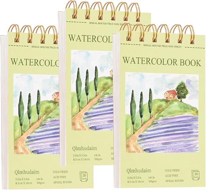 3-Packs Watercolor Paper Pad 3.5x5.5 Inch | 30 Sheets 140lb/300g,Spiral-Bound, Tear-Resistant & No-Bleed | Artist-Grade for Water Color Paper/Ink | Compact Travel Sketchbook (Adults, Students)