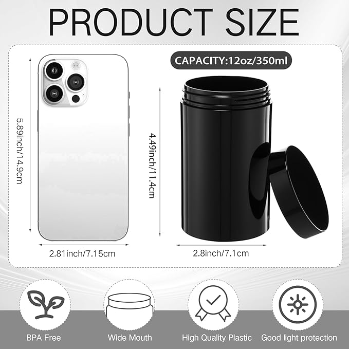 SATINIOR 24 Pieces Empty Clear Plastic Jars with Lids Round Storage Containers Wide Mouth for Beauty Product Cosmetic Cream Lotion Liquid Butter Craft and Food(Black,12 oz)