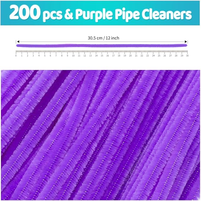 Iooleem 200pcs Purple Pipe Cleaners, Chenille Stems, DIY Crafts, Art and Craft Supplies.