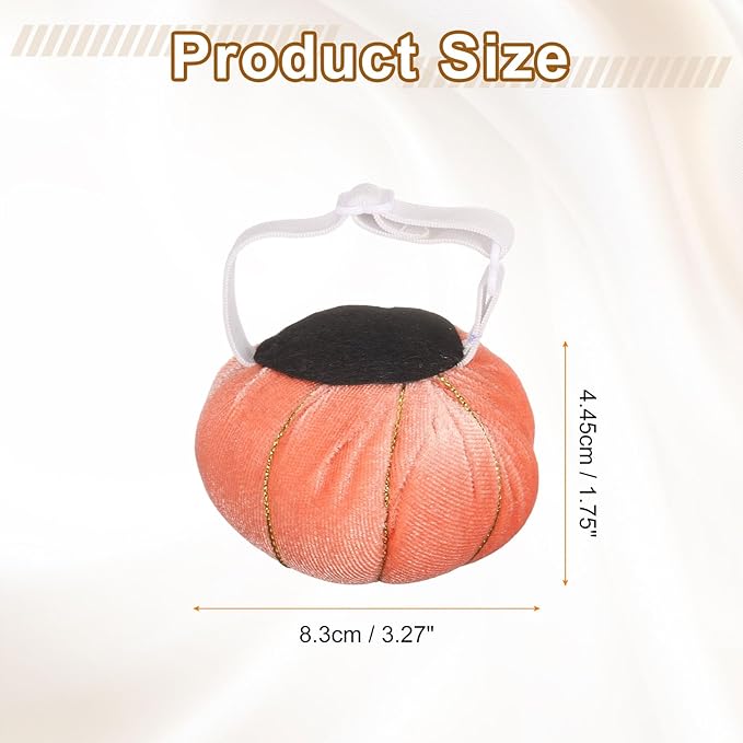 HARFINGTON Wrist Pin Cushion Wristband Sewing Pincushion Polyester Pin Holder Wearable Pumpkin Shaped Needles Wristband for Sewing Quilting Needlework DIY Crafts, Orange