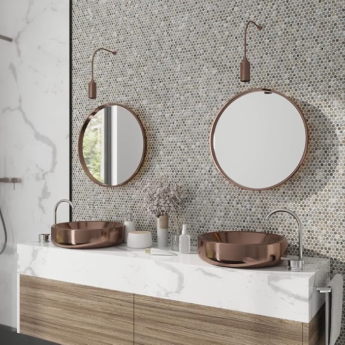 Mixed Gray Penny Round Mosaic Glass Tile – 12.2 x 12.2 Inch - 10 Sheet Pack - Luxurious Design for Bathroom Walls, Kitchen Backsplash, Shower Walls - Elegant Wall Decor - NOT Peel and Stick Tile