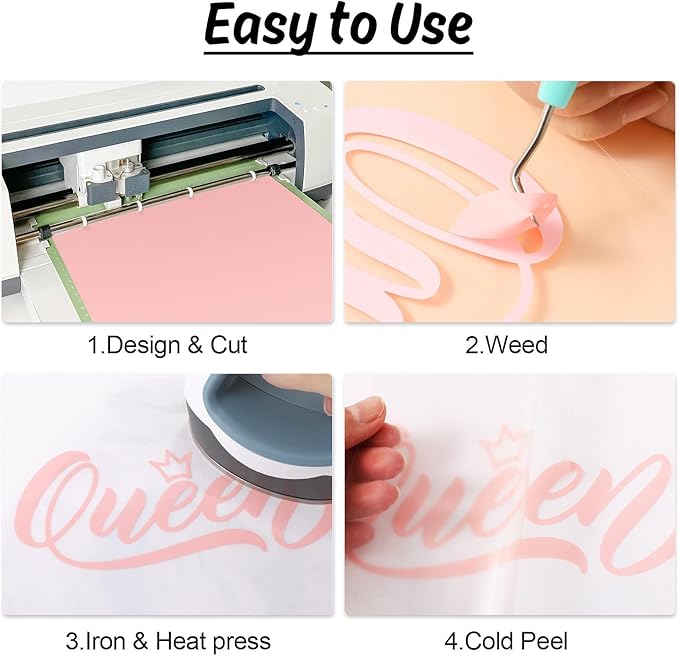 HTVRONT HTV Vinyl Rolls Heat Transfer Vinyl - 12" x 5ft Coral HTV Vinyl for Shirts, Iron on Vinyl for All Cutter Machine - Easy to Cut & Weed for Heat Vinyl Design (Coral)