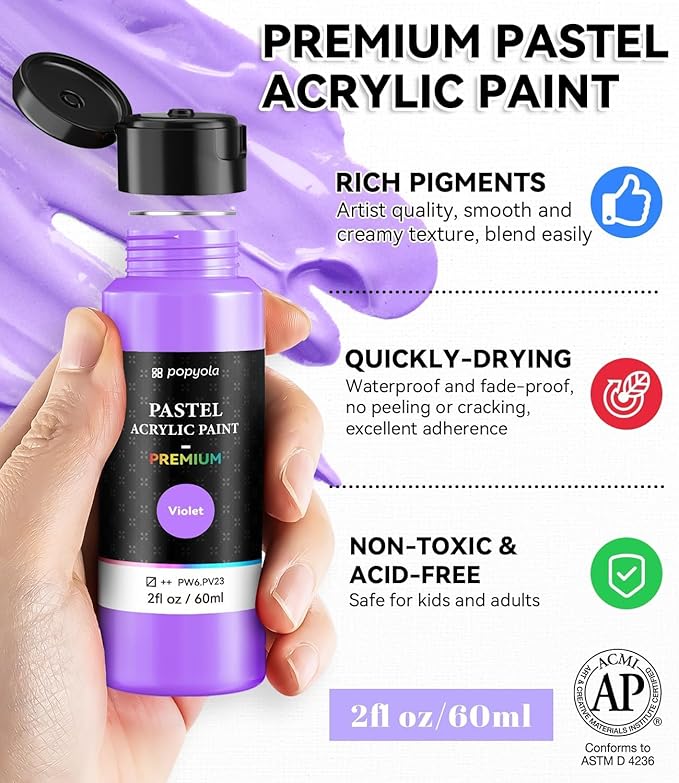 52 PCS Pastel Acrylic Paint Set with 12 Brushes, 2 Knives & Palette, 36 Colors (2oz/60ml) Art Craft Paint for Adults Kids Artists Beginners, Halloween Pumpkin Canvas Ceramic Rock Painting Kit
