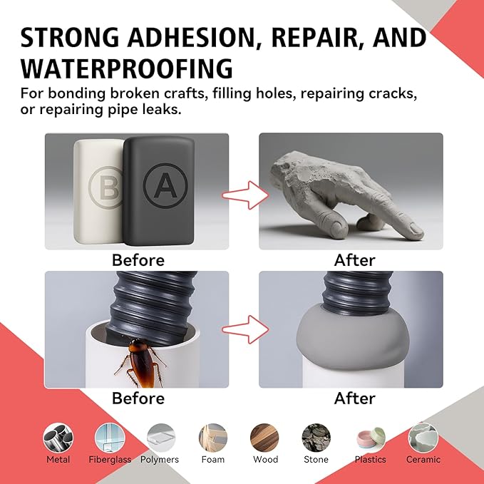 Epoxy Sculpt Clay, Self-Hardening Model Magic Sculpt Epoxy Clay, A&B 2 Part Epoxy Putty, Modeling Compound Sculpting Clays for Sculpting, Modeling, Repairing, Filling, Building, 1 Pound, Natural