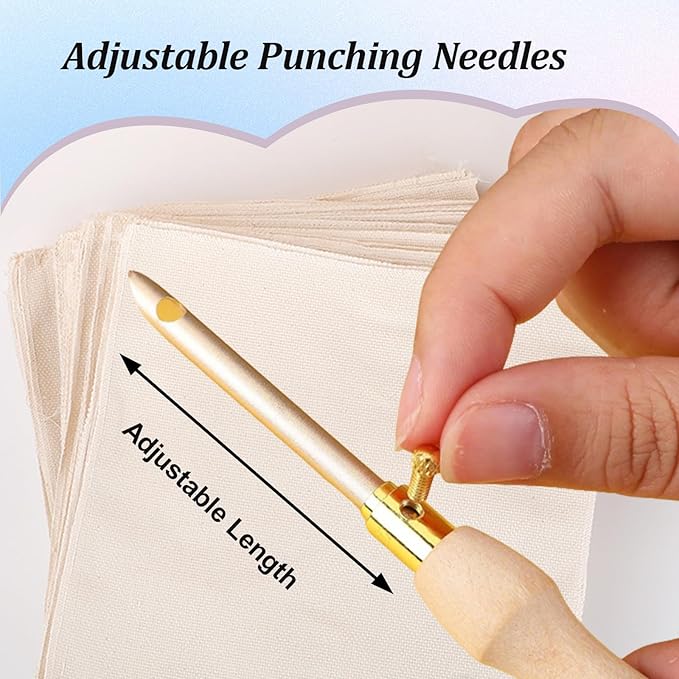 Punch Needle Kit, Adjustable Punch Needle Embroidery Kit Include Wooden Handle Embroidery Pen Set, Large Eye Needles, Punch Needle Cloth - Punch Needle Tool for Adult Beginners DIY Craft