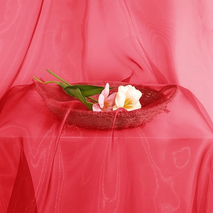 P Pothuiny Sheer Organza Fabric by The Yard, 3 Yards x 60 Inch Wide Bridal Red Organza Tulle Fabric Roll Shiny Gauze Fashion Dress Sewing Craft for Wedding Party Decorations Backdrop