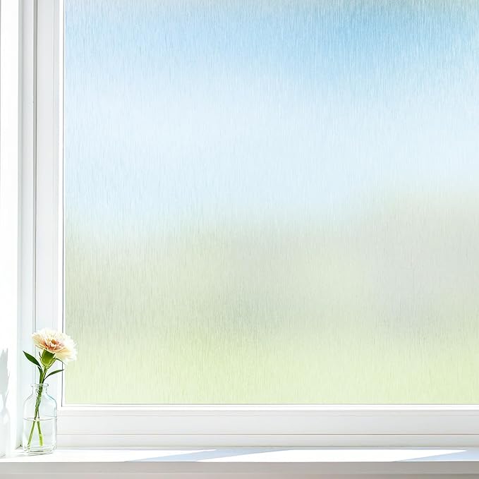 Borsky Frosted Glass Window Film - Static Cling, 96% UV Blocking Non-Adhesive Privacy Window Film, Removable Window Cling with Day & Night Privacy for Bathroom Home Office, 17.5 x 157.4 Inches, Pure