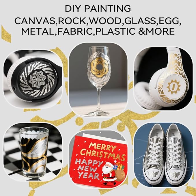 TRANSON 4 Silver and 4 Gold Paint Markers Bold and Fine Dual-tip Acrylic Paint Marker Set for Rock Painting Glass Canvas Wood Leather Ceramic Painting