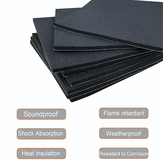 Rubber Adhesive Pads, 8 Pcs Closed Cell Foam Sheet Neoprene High Density Foam Anti Vibration Pads for Furniture Cars Speakers Black (4" x 4" x 1/8", 8 Pcs)