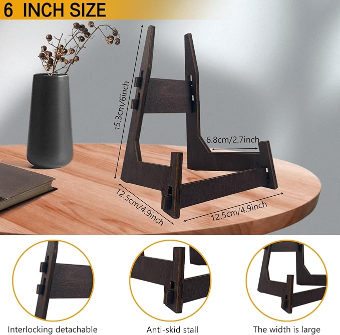 6 Inch Wooden Display Stand, Plate Holder for Picture Frame, Book, Plaque, Easel and Decorative Display (2 Pack)