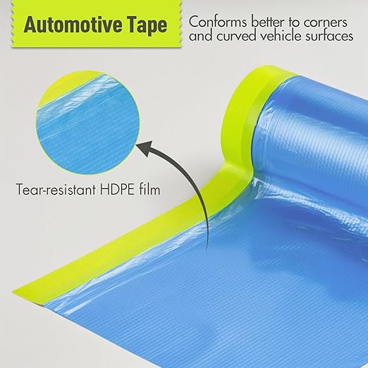 Pre-Taped Masking Film for Painting - 22" x 66' Painters Plastic Sheeting with Automotive Paint Tape and Drape for Covering Cars, Walls, Windows and Furniture Protection (6 Rolls)