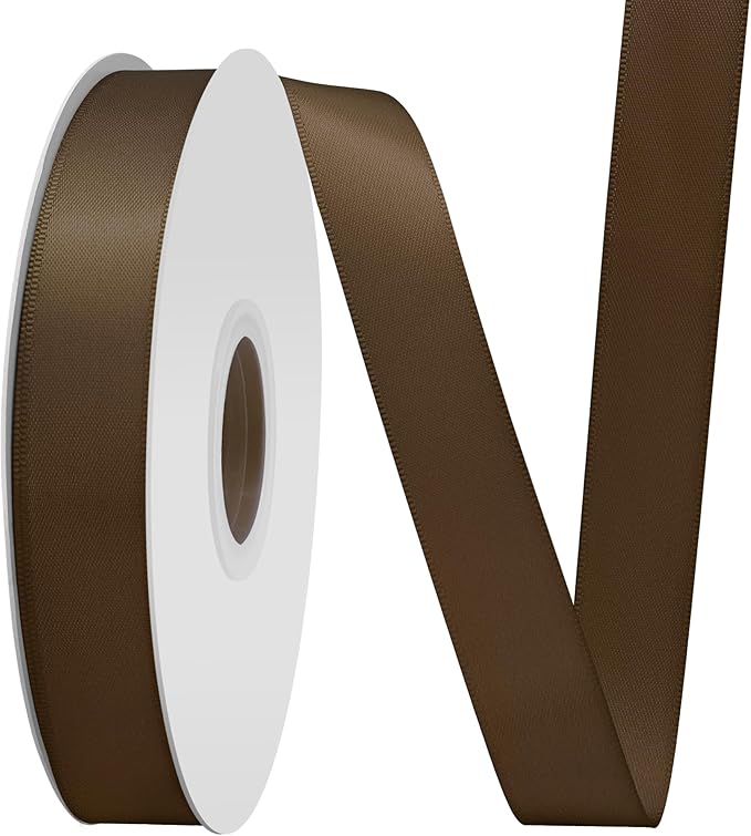 Brown Satin Ribbon 3/4" X 50 Yards Solid Color Double Faced Ribbons Perfect for Crafts Wedding Decor Bow Making Arts Sewing and More