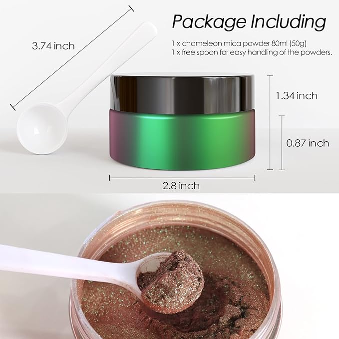 Ceya Chameleon Mica Powder, 1.8oz/ 50g Aurora Borealis Chrome Nail Powder, Cosmetic Grade Pearlescent Effect Color Shift Pigment for Epoxy Resin, Makeup, Nail Polish,Soap Dye,Candle Making,Slime,Paint