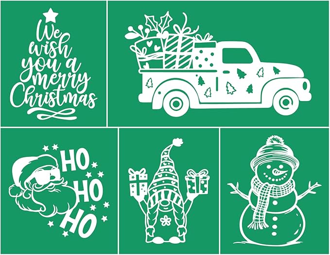 JAJADO Christmas Wish Silk Screen Stencils Reusable Self Adhesive Stencil Silk Screen Transfers Snowman Gnome Screen Print Stencil Holiday for Crafts on Wood, Fabric, Glass, Mug, DIY Christmas Decor