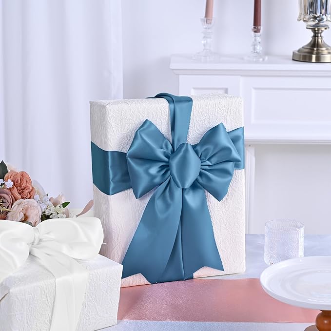 Blue Smoke Satin Ribbon 3 Inch X 15 Yards Solid Color Double Faced Ribbons Perfect for Crafts Wedding Decor Bow Making Arts Sewing and More