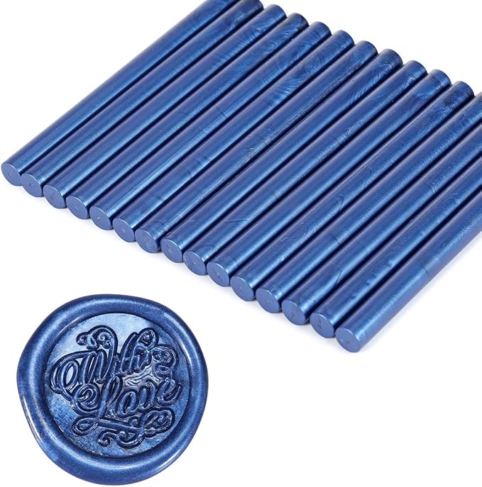 Yoption 15 Pieces Glue Gun Sealing Wax Sticks for Wax Seal Stamp, Great for Wedding Invitations, Cards, Envelopes (Blue)
