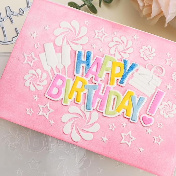 BAOFALI 3D Embossing Folder for Card Making,Happy Birthday Plastic Texture Fades Embossing Folder Template for Scrapbooking Cardstock Album DIY Decoration Paper Crafting 6.3x4.5inch