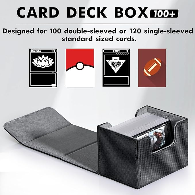 ZLCA Card Deck Box for Trading Cards, MTG Commander Deck Box Holds 120+ Single Sleeved Cards, Leather Magnetic Card Storage Box Fits for TCG CCG Magic Cards (Black)