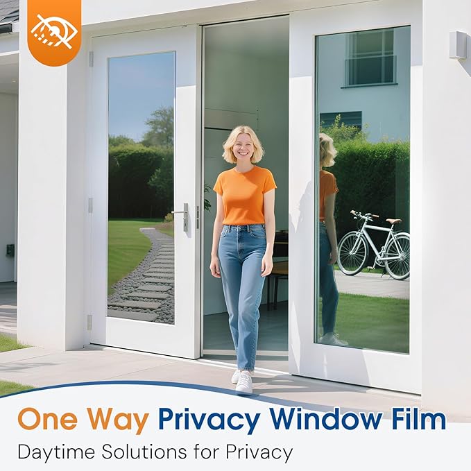 Homein One Way Privacy Window Film with Tool Window Tint for Home See Out Not in Heat Control Sun Blocking Mirror Reflective Anti UV Covering Static Cling No Glue Black-Sliver 23.6 x 157.4 inch