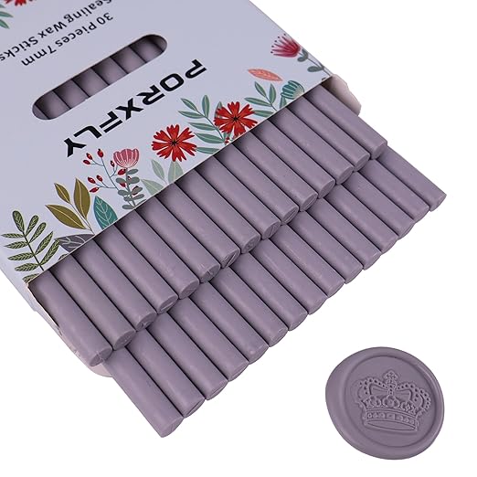 30 Pieces 7mm Sealing Wax Sticks for Glue Gun,PORXFLY Mini Wax Seal Sticks Great for Seals Stamp,Cards Envelopes,Wedding Invitations,Gift Wrapping,Wine Packages (Concrete Gray)