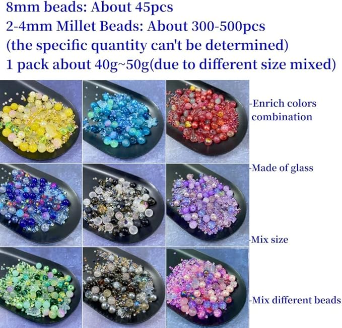 Assorted Glass Resin Beads Multi Size Colors Smooth Cracked Gravel Millet Spacer Beads for Bracelets Necklace Earring DIY Jewelry Making Craft(Lilac Violet Series)