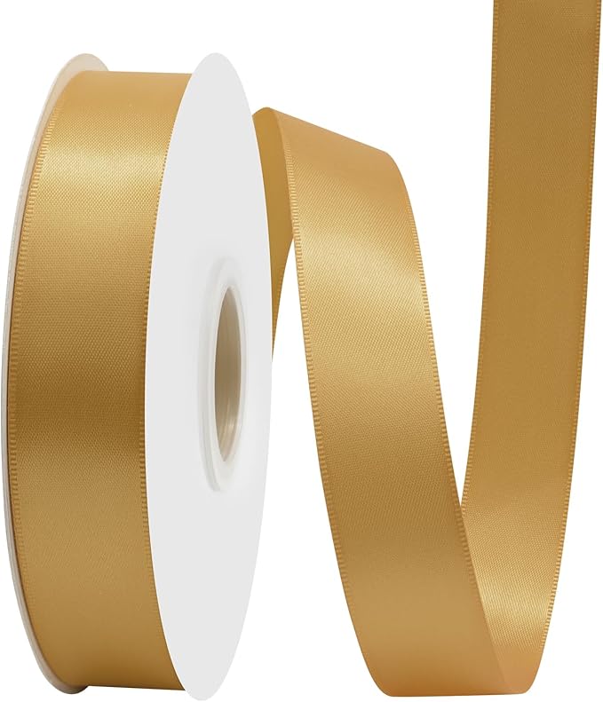 Old Gold Satin Ribbon 1" X 50 Yards Solid Color Double Faced Ribbons Perfect for Crafts Wedding Decor Bow Making Arts Sewing and More