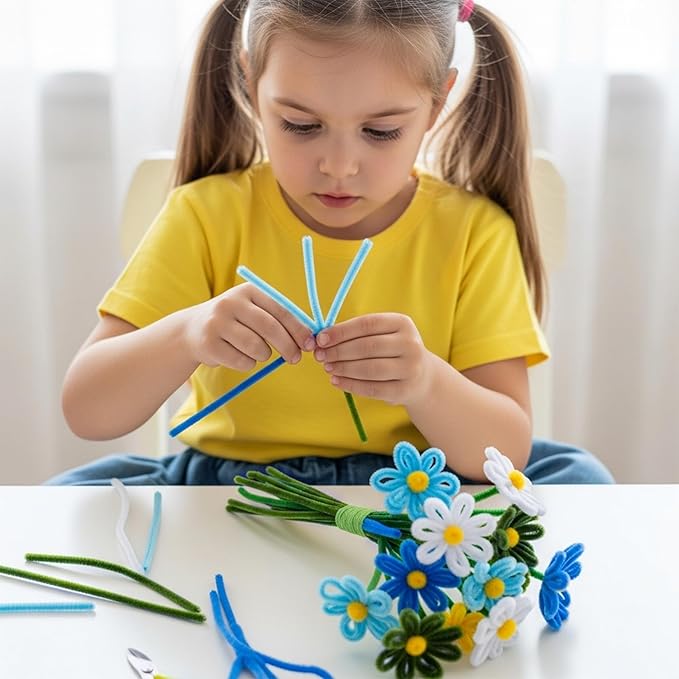 Caydo 500 Pieces Blue Flowers Pipe Cleaners, Chenille Stems, Pipe Cleaner Crafts for DIY Art and Craft Projects Creative Gift Party Decorations