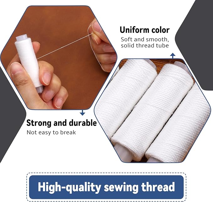 Bupete 2 Rolls White Thread for Sewing, 200 Yards Each Roll Sewing Thread, Polyester Threads for Sewing Machine Embroidery Hand Stitching