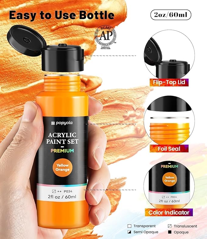 40 PCS Acrylic Paint Set with 12 Brushes, 2 Knives & Palette, 24 Colors (2oz/60ml) Art Craft Paint for Adults Kids Artists Beginners, Halloween Pumpkin Canvas Ceramic Rock Painting Kit