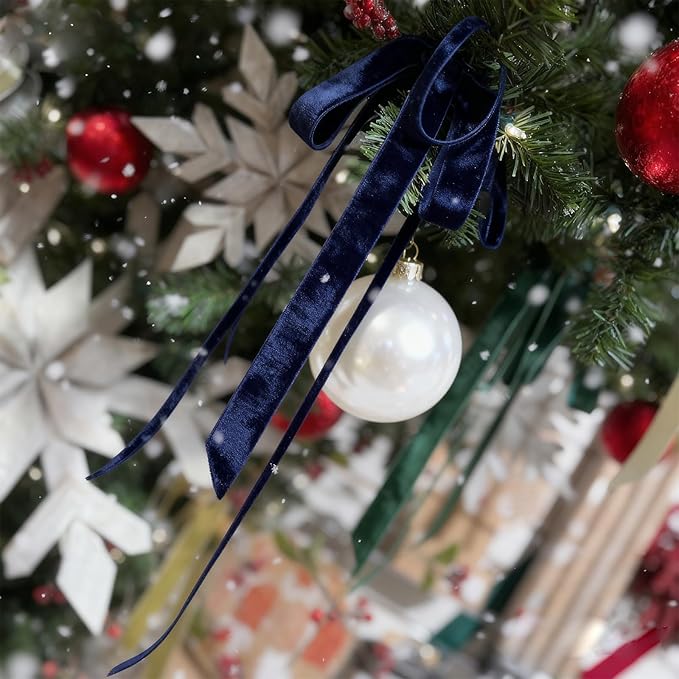 LaRibbons Thin Velvet Ribbon 1 Inch x 25 Yards, Navy Velvet Ribbon for Christmas Tree, Gift Wrapping, Wreath Bow, Outdoor Decoration