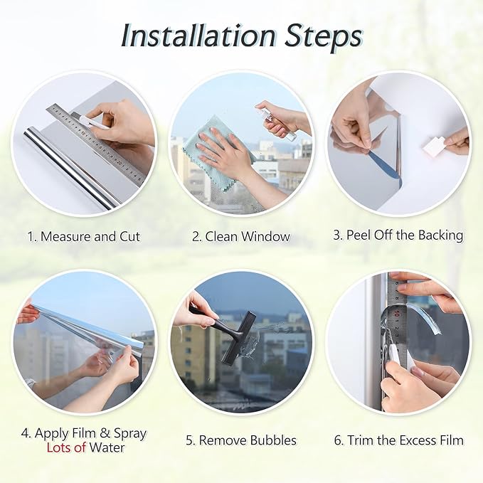 DOWELL One Way Window Privacy Film with 3 Tools Window Tint for Home Sun Blocking Heat Control Anti UV Reflective Mirror Covering See Out Not in for House and Office Silver 23.6" X 78.7"