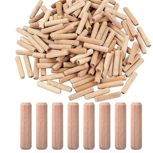3/8-Inch Wooden Dowel Pins - 150 Pcs 3/8 x 1-1/2 inch Fluted Wood Dowels Rods,Hardwood Crafts Dowel Pegs,Beechwood
