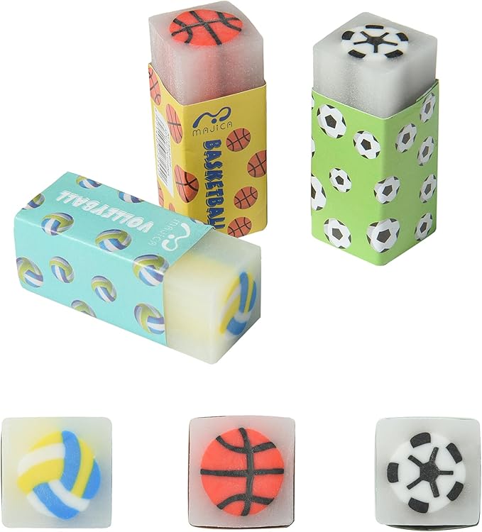 HILAZA 18Pcs Cute Sports Ball Erasers for Kids Bulk, Fun Basketball Soccer Volleyball Pencil Jelly Erasers for School Classroom Supplies Prize Gifts Party Favors