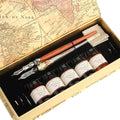 GC QUILL MU-02 Calligraphy Pen Set, Glass Dip Pen and Handcrafted Wooden Dip Pen Gift Set with 5 Colors Calligraphy Ink 6 Nibs, Calligraphy Set for Beginners