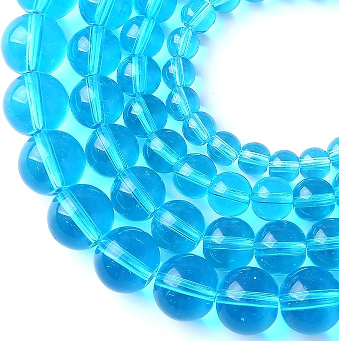 4MM Lake Blue Glass Beads Natural Gemstone Round Loose Stone Beads for Jewelry and Bracelets Making 180pcs 2 Strands 32"