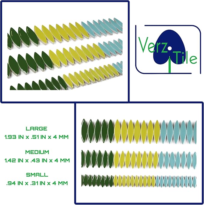 VerzTile Mosaic Tiles for Crafts - Petal Shaped Ceramic Tile Craft Hobbies & Art Projects 39 Color Options Endless Creativity DIY Design (Light Green Mix)