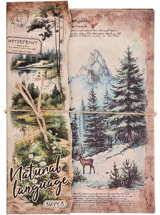 icceemee 160 Sheets of Nature Scrapbook Paper, journaling Scrapbook Supplies Craft Collage Paper Set, Junk Journal Bullet Journal Poster Room Decor for Card Making Decorative Gifts
