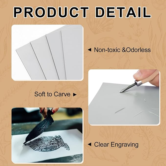 Yeaqee 8 Pcs Linoleum Block Rubber Carving Block Soft Linocut Blocks Large Linoleum Sheet Unmounted Lino Plates for Engraving Art Project Printmaking Artist Studio Supplies (Mixed Sizes,Gray)