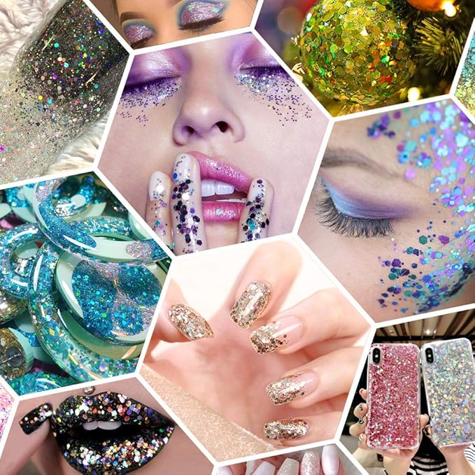 Estanoite Holographic Chunky Glitter, 160G/5.64OZ Glitter, Mixed Fine & Chunky Glitter for Epoxy Resin, Iridescent Glitter for Crafts Tumblers, Halloween Christmas Festival Painting Decor (Rose)