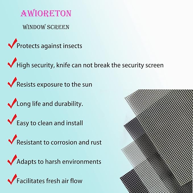 Stainless Steel Screen, 14 Mesh 304 Stainless Steel Security Screen, PVC Coated Heavy Duty 23inch x 10ft Wire Mesh Window Screen Hardware Cloth Sturdy Metal Mesh Door Security Screen Mesh