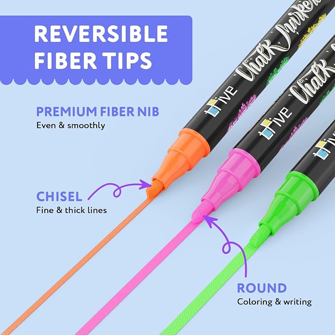 TFIVE Blue Liquid Chalk Markers - 2 Pack Bright Colors Erasable Chalk Marker Pens, Reversible Tip, Non-Toxic, for Chalkboards, Signs, Glass, Easy to use Chalk markers TF800