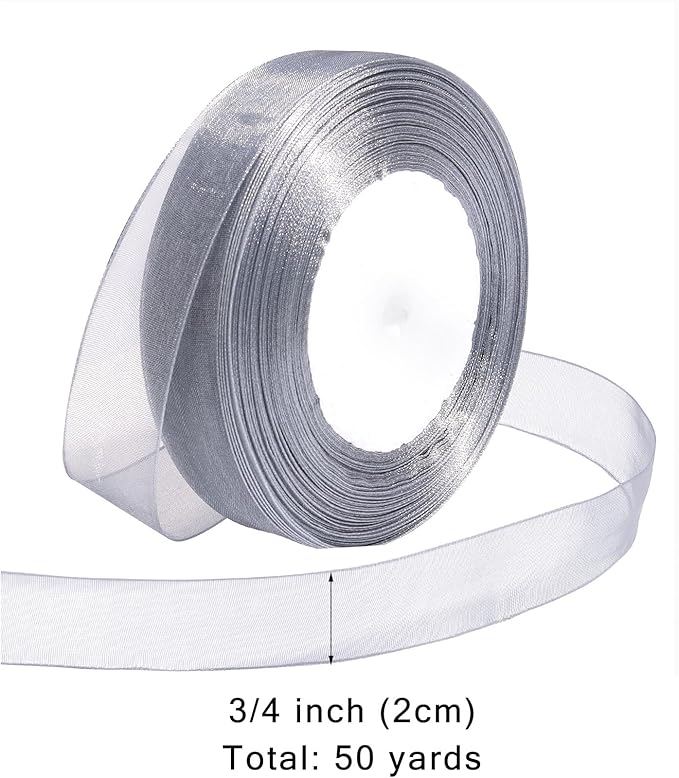 Ribbon for Gift Wrapping 3/4 inch Grey Sheer Organza Ribbon for Flower Bouquet Tulle Thin Chiffon Ribbons for Wedding Invitations Christmas Halloween Presents Decorations Crafts 50 Yards