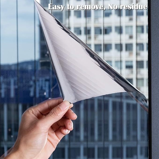 Niviy One Way Window Film Daytime Privacy Mirror Effect Reflective Window Tint for Home Self Adhesive UV Sun Blocking Heat Control Glass Door Films 41.2 x 157.4 inches Silver
